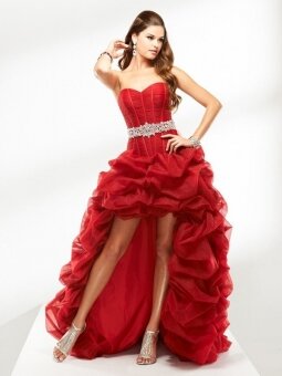 A-line Sweetheart Red Ruffled Beading Organza Asymmetrical Dress