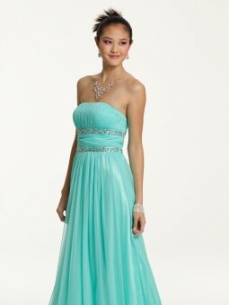 A-line Strapless Tulle Satin Ankle-length Emerald Ruffles Evening Dresses