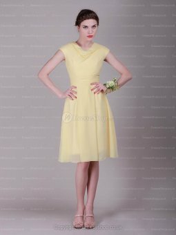A-line Cowl Chiffon Knee-length Daffodil Pleating Dress
