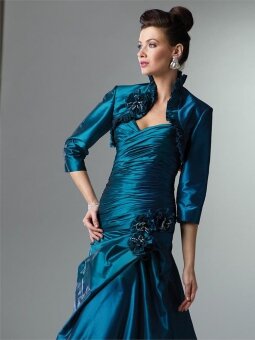 Trumpet/Mermaid Sweetheart Blue Hand-Made Flower Taffeta 3/4 Length Floor-length Dress