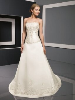 A-line Strapless Satin Court Train Embroidery Wedding Dresses