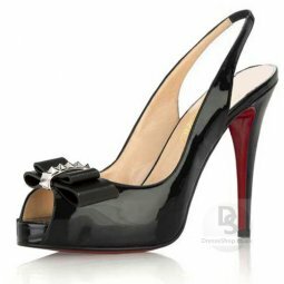 black patent leather peep toe bow stiletto Sandal