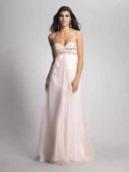 A-line Spaghetti Straps Chiffon Satin Floor-length Pink Beading Prom Dresses