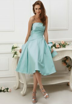 A-line Strapless Ruched Silk Knee-length Dress