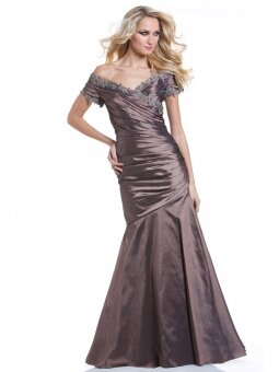Trumpet/Mermaid Off-the-shoulder Taffeta Floor-length Short Sleeve Ruffles Evening Dress