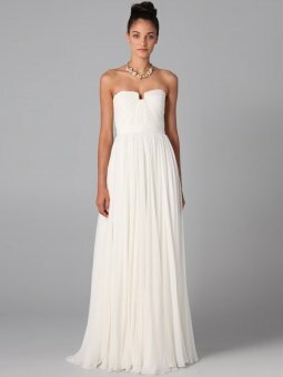 A-line Strapless White Ruffles Chiffon Floor-length Dress