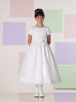 Scoop A-line Ankle Length Flower White Organza Flower Girl Dress (FLGL0112)