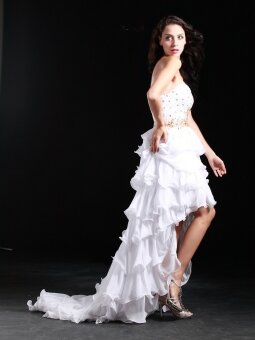A-line Strapless Chiffon Asymmetrical White Beading Homecoming Dress