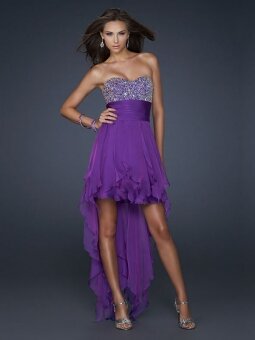 A-line Sweetheart Chiffon Asymmetrical Purple Crystal Detailing Stock Dresses