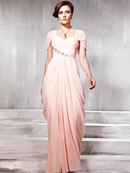 A-line Square Pink Ruffles Chiffon Floor-length Dress