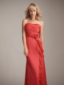 Sheath/Column Strapless Watermelon Sashes/Ribbons Chiffon Floor-length Dress