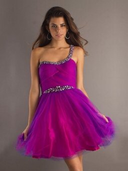 A-line One Shoulder Tulle Short/Mini Sleeveless Ruched Prom Dresses