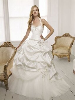Ball Gown Halter Beading Taffeta Sweep Train Wedding Dress