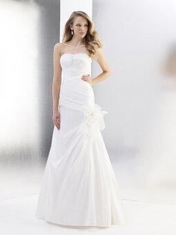 A-line Strapless Taffeta Organza Floor-length White Ruffles Wedding Dresses