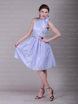 A-line High Neck Taffeta Knee-length Lavender Dress