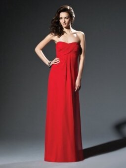 Column Strapless Red Chiffon Pleated Floor-length dress