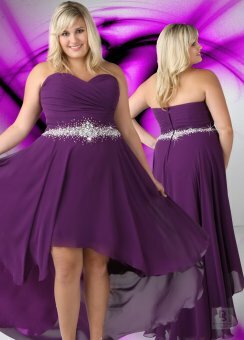 Empire Sweetheart Beading Chiffon Purple Asymmetrical Plus Size Dress