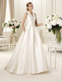 A-line V-neck Taffeta Floor-length Bow Wedding Dresses