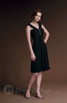 Sheath/Column Straps Beading Ruffles Chiffon Black Knee-length Dress