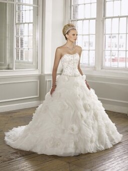 Ball Gown Strapless Crystal Beading Organza Chapel Train Wedding Dress