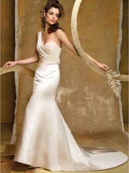 Trumpet/Mermaid One Shoulder Beading Satin Court Train Wedding Dress