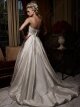 A-line Strapless Taffeta Court Train Lace Wedding Dresses