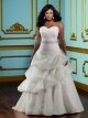 A-Line Strapless Sash Organza Chapel Train Plus Size Wedding Dress
