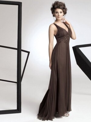 A-line Straps Chocolate Ruffles Chiffon Sleeveless Floor-length Dress