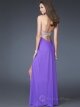 A-line Halter Lilac Lace Beading Chiffon Floor-length Dress
