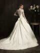 Ball Gown V-neck Lace Satin Court Train Bow Wedding Dresses