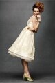 Ivory A-line V-neck Taffeta Hand Made Flower Knee-length Wedding Dress