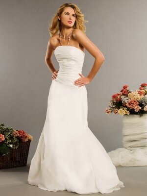 A-line Strapless Chiffon Floor-length Ruffles Wedding Dresses