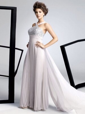 A-line Halter Ivory Beading Chiffon Sleeveless Floor-length Dress