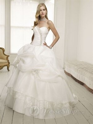 Ball Gown Sweetheart Lace Taffeta Sweep Train Wedding Dress