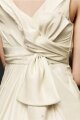 Ivory A-line V-neck Taffeta Hand Made Flower Knee-length Wedding Dress